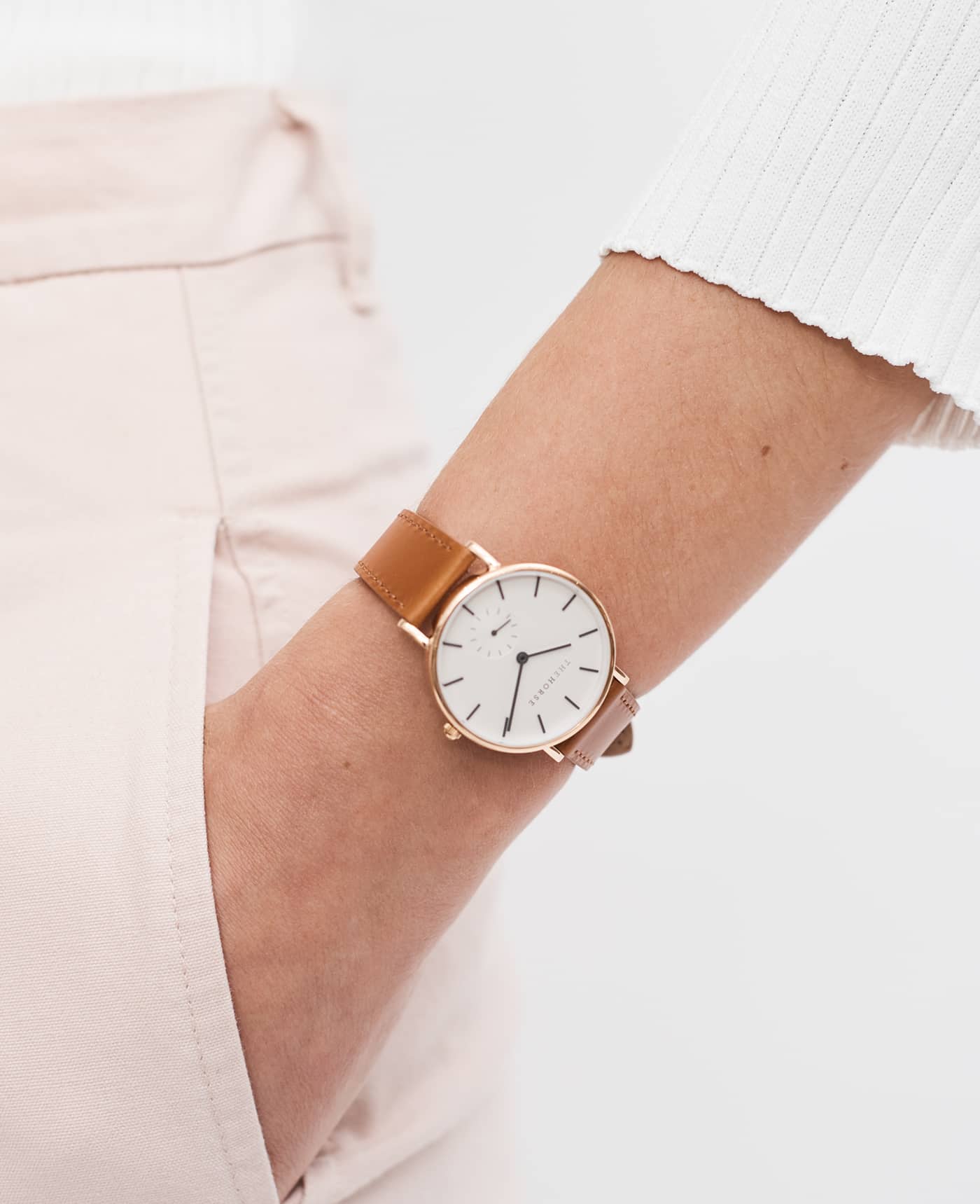 The Classic: Rose Gold Case / White Dial / Charcoal Indexing / Walnut Leather