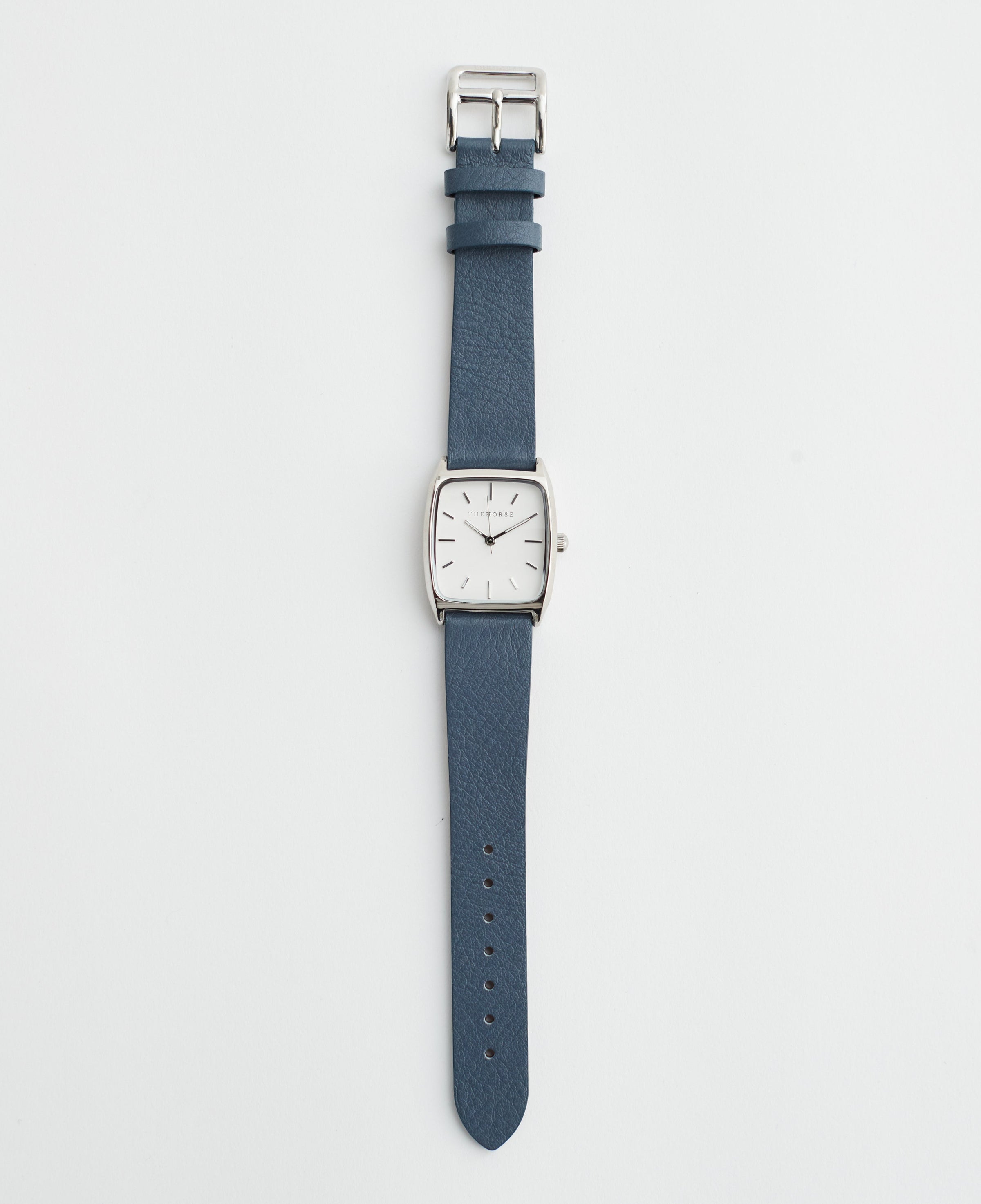 The Dress Watch: Polished Silver Case / White Dial / Stonewash Leather Strap by The Horse®