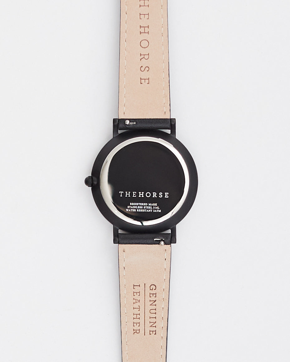 The Classic: Matte Black Case / Black Dial Rose Gold Indexing / Black Leather