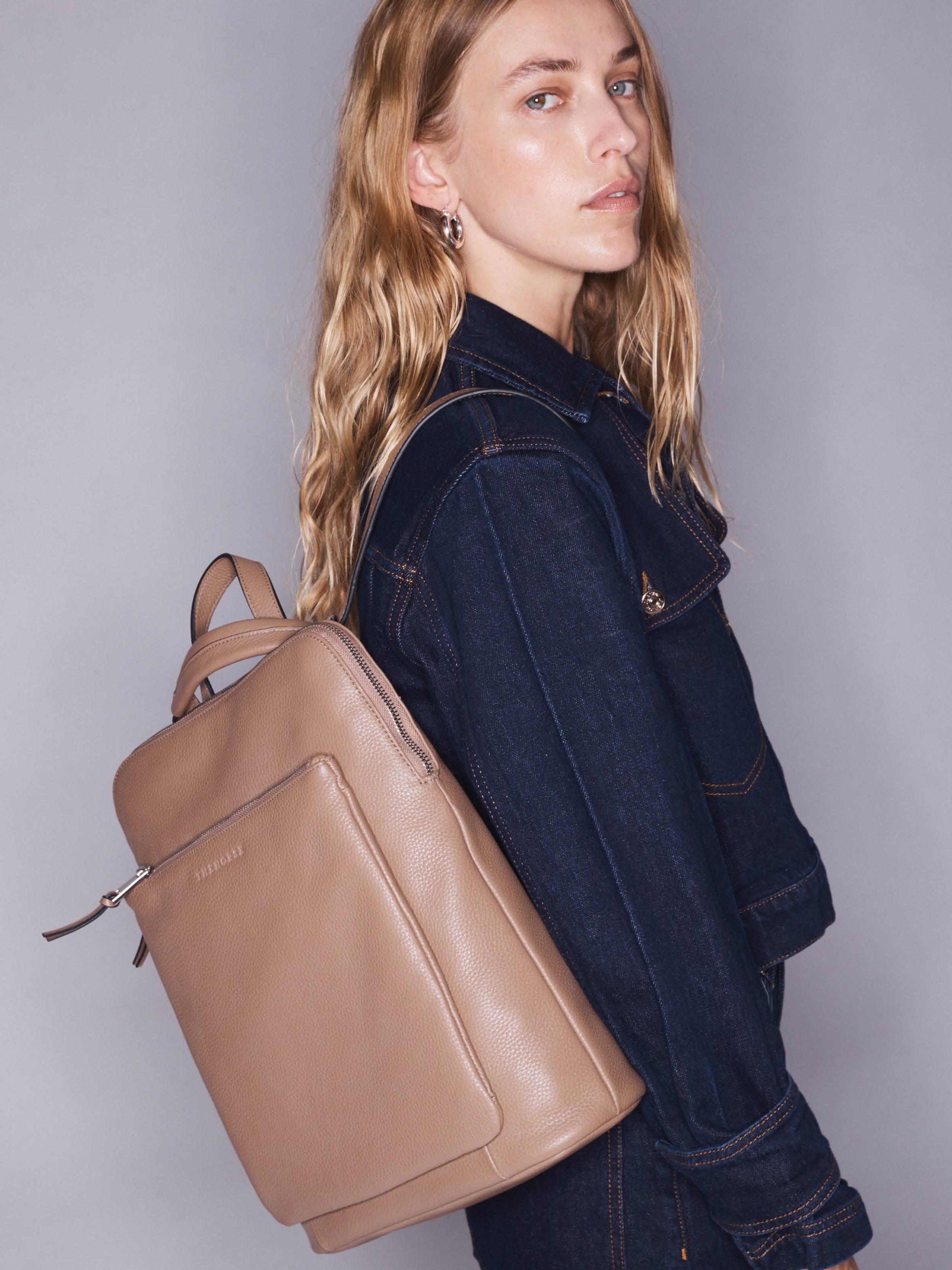 Backpack: Taupe Pebbled Leather