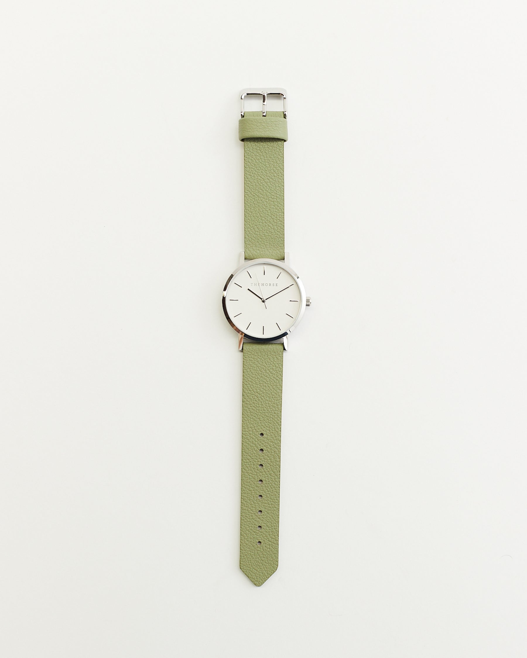 The Mini Original: Polished Silver Case / White Dial / Sage Leather